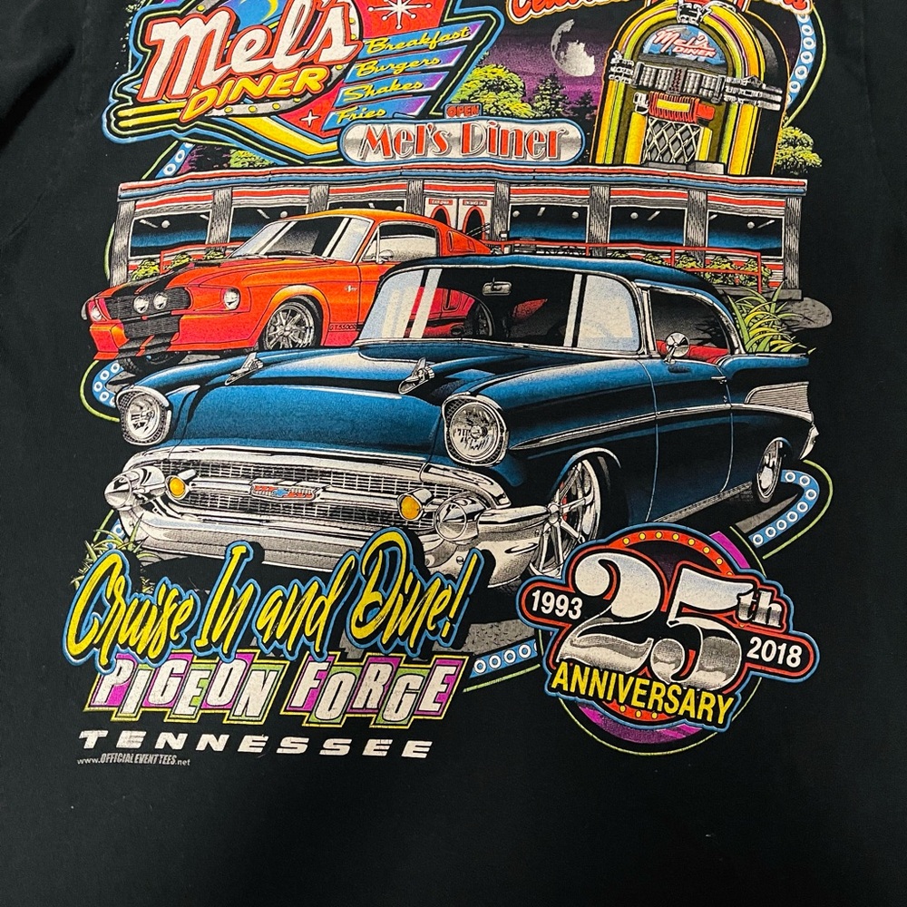 Gildan Black Tee with Colorful Car Graphics